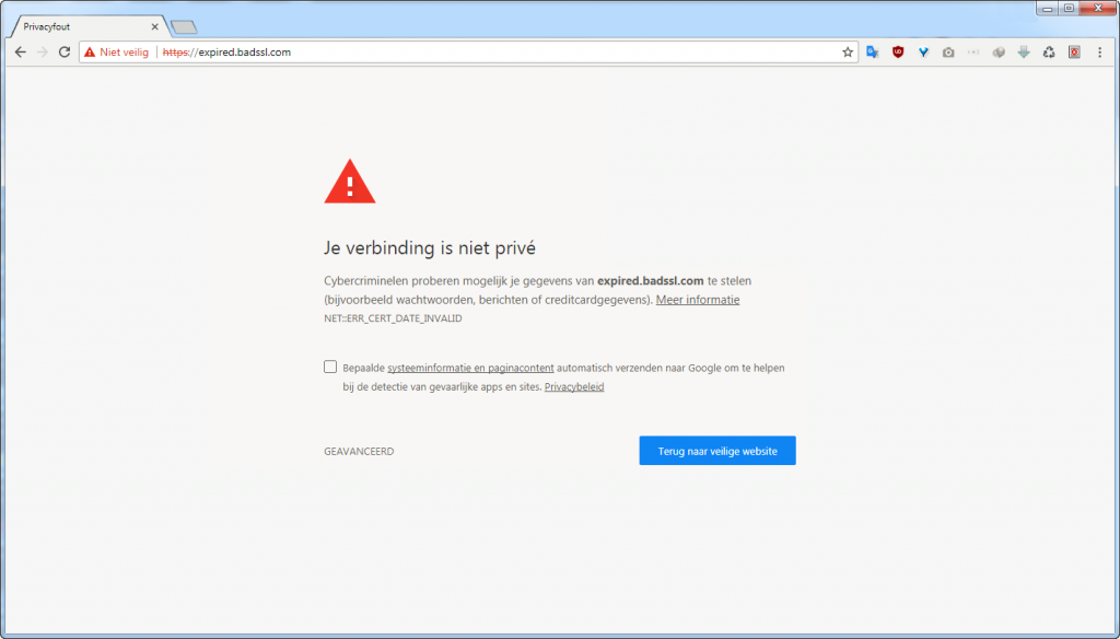 SSL Verbinding Niet Prive
